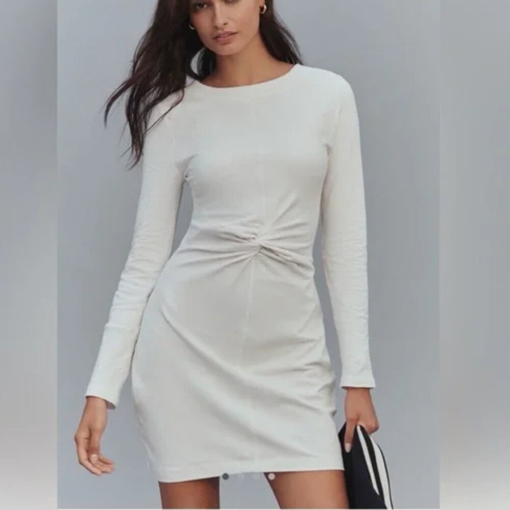 Daily Practice Long-Sleeve Gathered Mini Dress Vanilla Size M NWOT